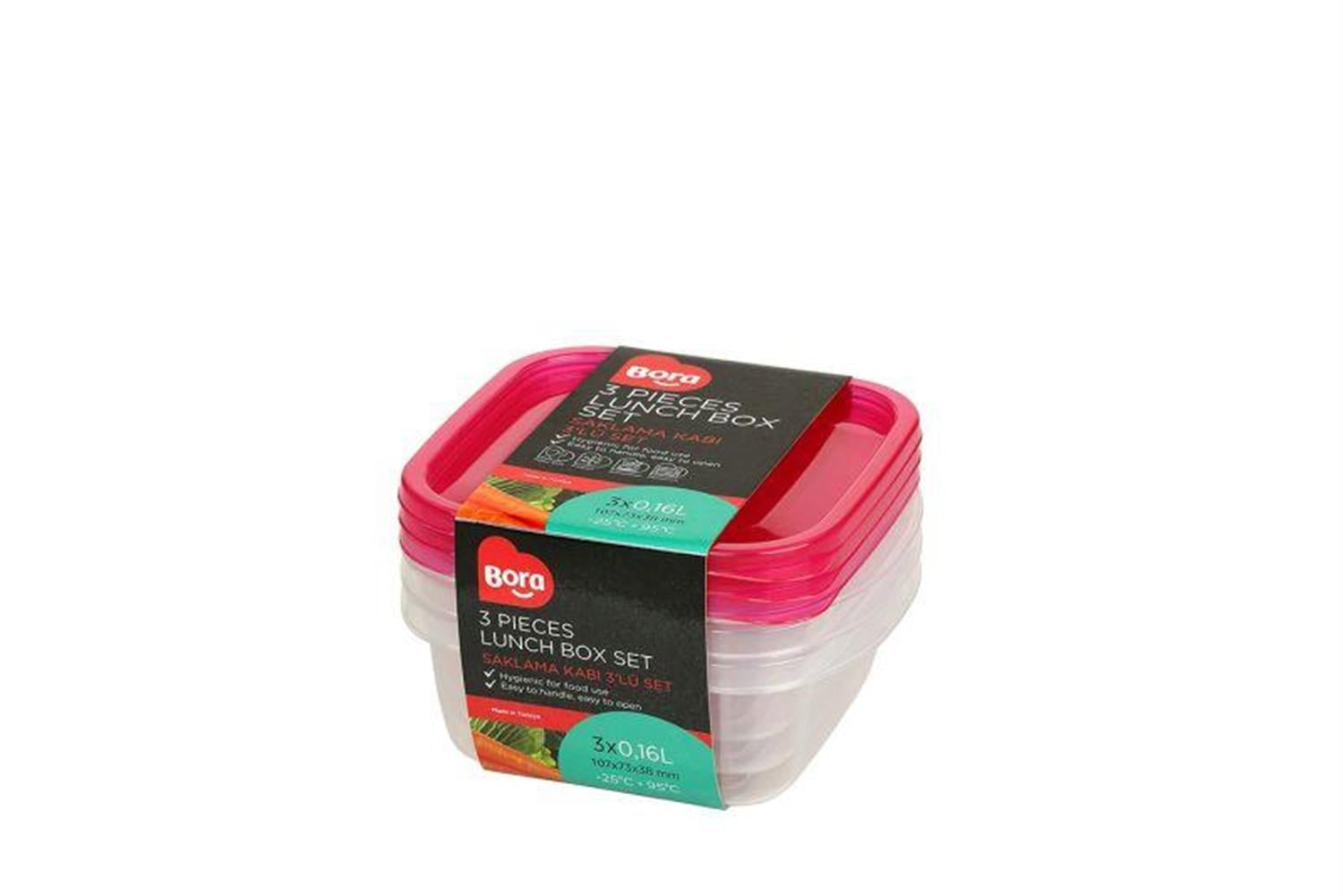 Bora Plastik Saklama Kabı Kare 3'lü Set 350 ml BO545