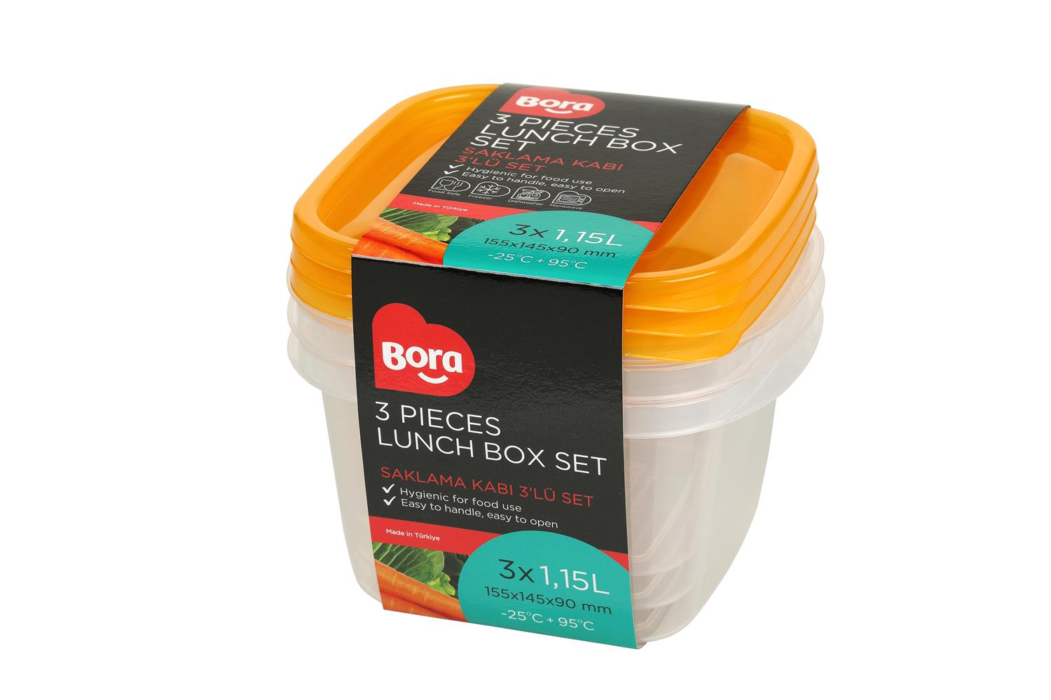 Bora Plastik Saklama Kabı Kare 3'lü Set 1,15 Lt BO532