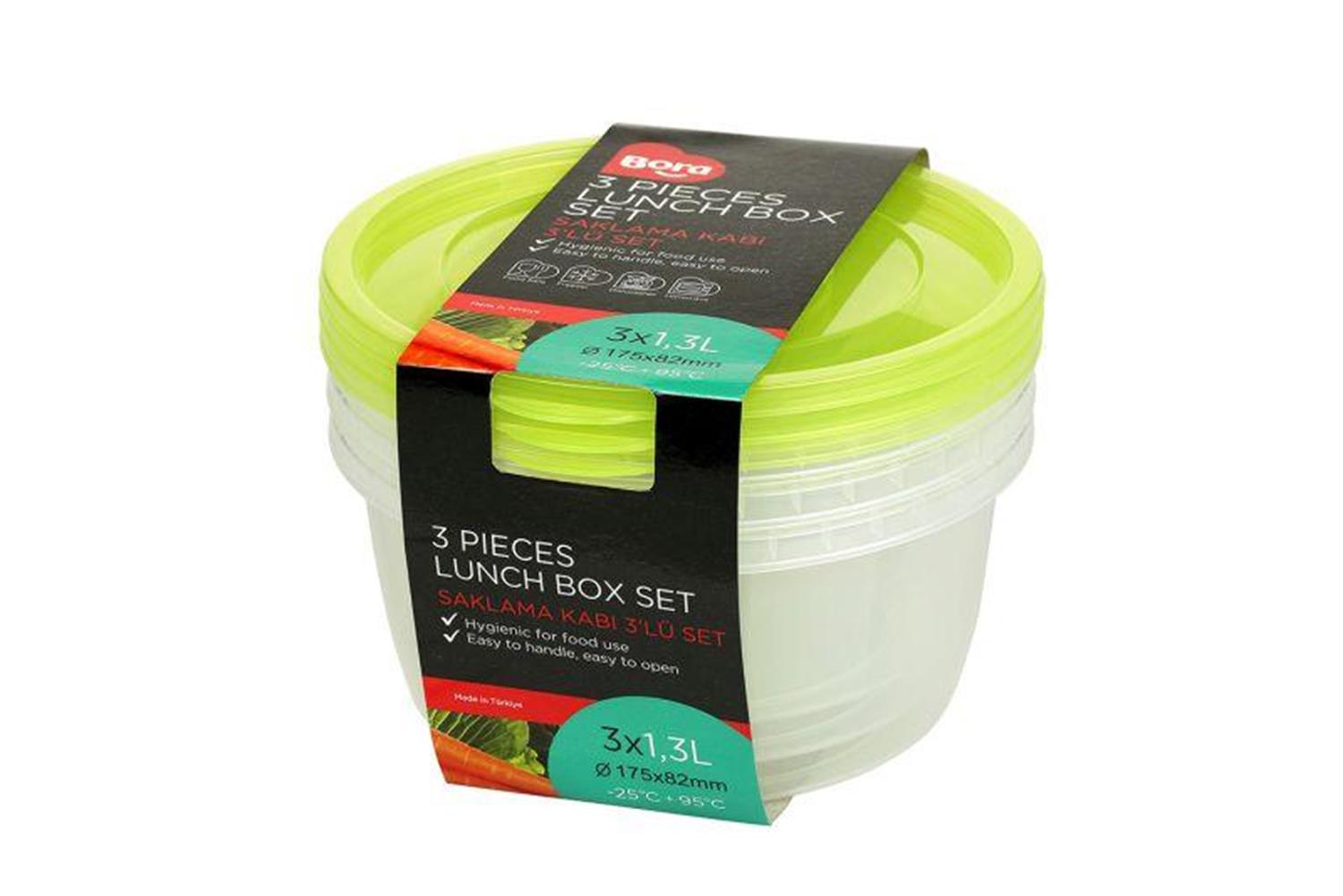 Bora Plastik Saklama Kabı Yuvarlak 3'lü Set 1,3 Lt BO552