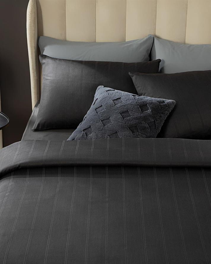  Lenjerie de pat completă, King Size, Listra, bumbac, 240x220 cm/ 180X200 cm/ 50X70 cm, Antracit