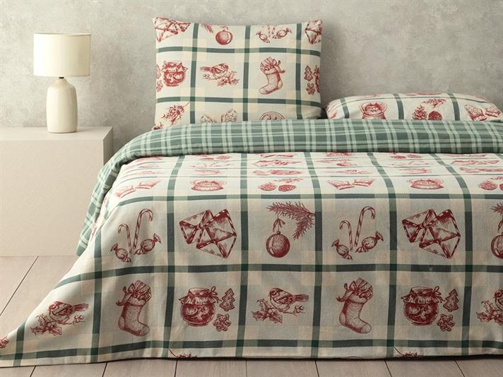  Lenjerie de pat completă, King Size, Winter Joy, bumbac, 240x220 cm/ 180X200 cm/ 50X70 cm, Verde