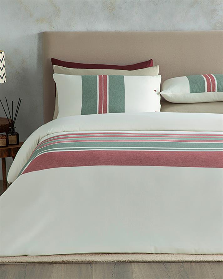  Lenjerie de pat completă, pentru două persoane , Cosy Stripe, bumbac-viscoză-poliester, 200x220 Cm, roșu-verde