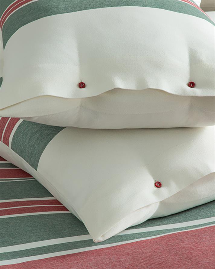  Lenjerie de pat completă, pentru două persoane , Cosy Stripe, bumbac-viscoză-poliester, 200x220 Cm, roșu-verde