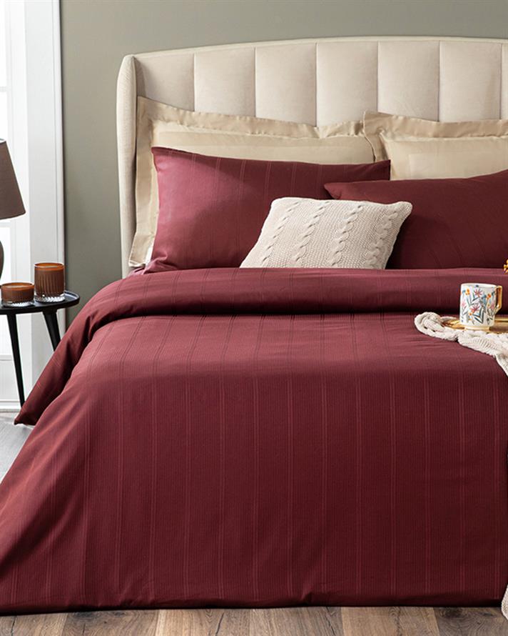  Lenjerie de pat completă, pentru două persoane, Listra, bumbac satinat, 200x220 cm/ 160x200 cm/ 50x70 cm, bordo