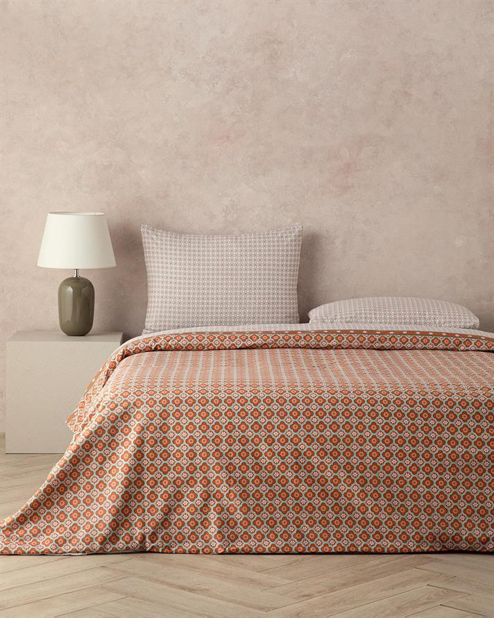  Lenjerie de pat completă, pentru două persoane, Daisy Cell, bumbac, 200x220 cm/ 160x200 cm/ 50x70 cm, Cărămiziu