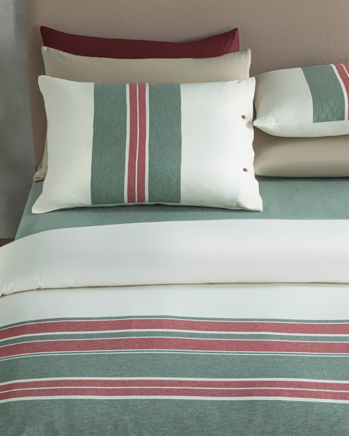  Lenjerie de pat completă, pentru două persoane , Cosy Stripe, bumbac-viscoză-poliester, 200x220 Cm, roșu-verde
