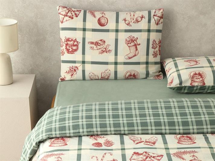  Lenjerie de pat completă, pentru două persoane, Winter Joy,bumbac, 200x220 cm/ 160x200 cm/ 50x70 cm, Verde