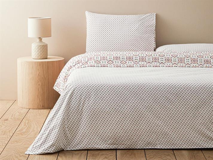  Lenjerie de pat completă, pentru două persoane, Retro Glam, Bumbac, 200x220 cm/ 160x200 cm/ 50x70 cm, Roșu