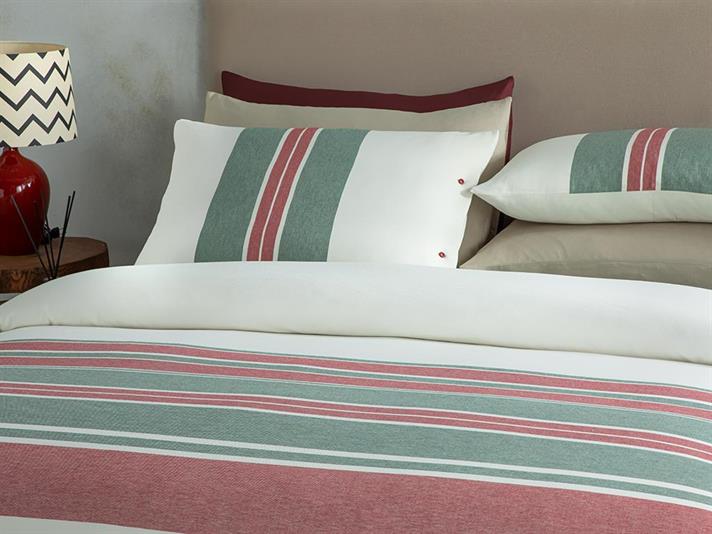  Lenjerie de pat completă pentru o persoană, Cosy Stripe, bumbac-viscoză- poliester, 160 x 220 cm, roșu-verde