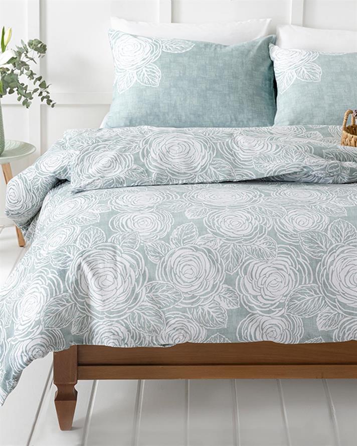  Lenjerie de pat completă pentru o persoană, Shabby Rose, bumbac, 160x220 cm/ 100X200 cm/ 50x70 cm, verde