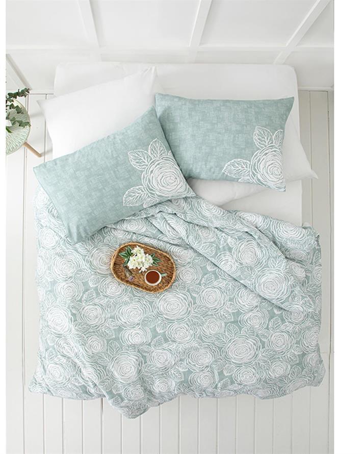  Lenjerie de pat completă pentru o persoană, Shabby Rose, bumbac, 160x220 cm/ 100X200 cm/ 50x70 cm, verde
