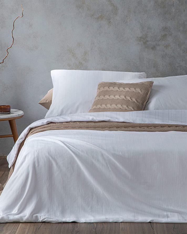  Lenjerie de pat completă pentru o persoană, Aurora, bumbac-viscoză, 160x220 cm/ 100x200 cm/ 50x70 cm, Alb