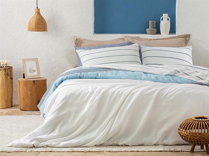  Lenjerie de pat completă pentru o persoană, Aquatic Line, Bumbac-Poliester, 160x220cm/ 100X200 cm/50x70 cm, bleu-albast