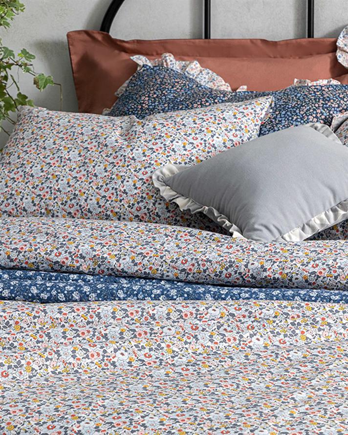  Lenjerie de pat completă pentru o persoană, Liberty Florets, Bumbac, 160x220 cm/ 100X200 cm/ 50x70 cm, Albastru