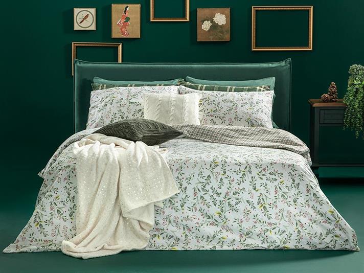  Lenjerie de pat completă pentru o persoană, Mistletoe, Bumbac, 160x220 cm/ 100x200 cm/ 50x70 cm,  verde