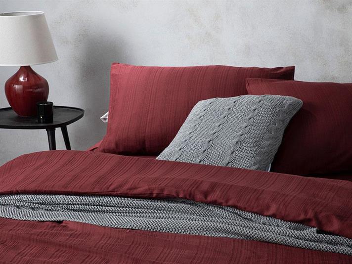  Lenjerie de pat completă pentru o persoană, Aurora, bumbac-viscoză, 160x220 cm/ 100x200 cm/ 50x70 cm, bordo