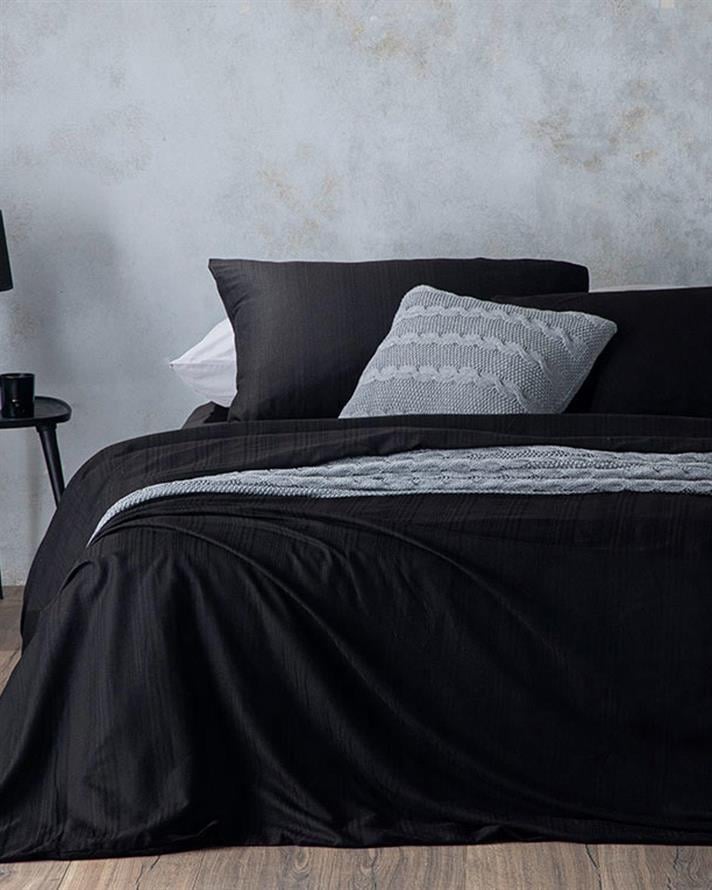  Lenjerie de pat completă, Super King, Aurora, bumbac-viscoză, 260x220 cm/ 200x200 cm/ 50x70 cm, negru