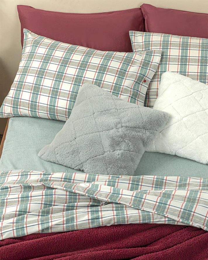  Lenjerie de pat completă, Super King, Cozy Plaid, bumbac-viscoză-poliester,  260x220 cm/ 200x200 cm/ 50x70 cm, verde