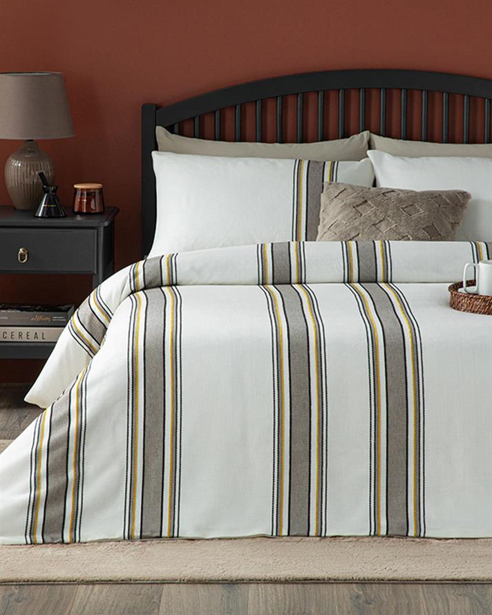  Lenjerie de pat completă, Super King, Fine Lines, bumbac-viscoză-poliester,  260x220 cm/ 200x200 cm/ 50x70 cm, galben-m
