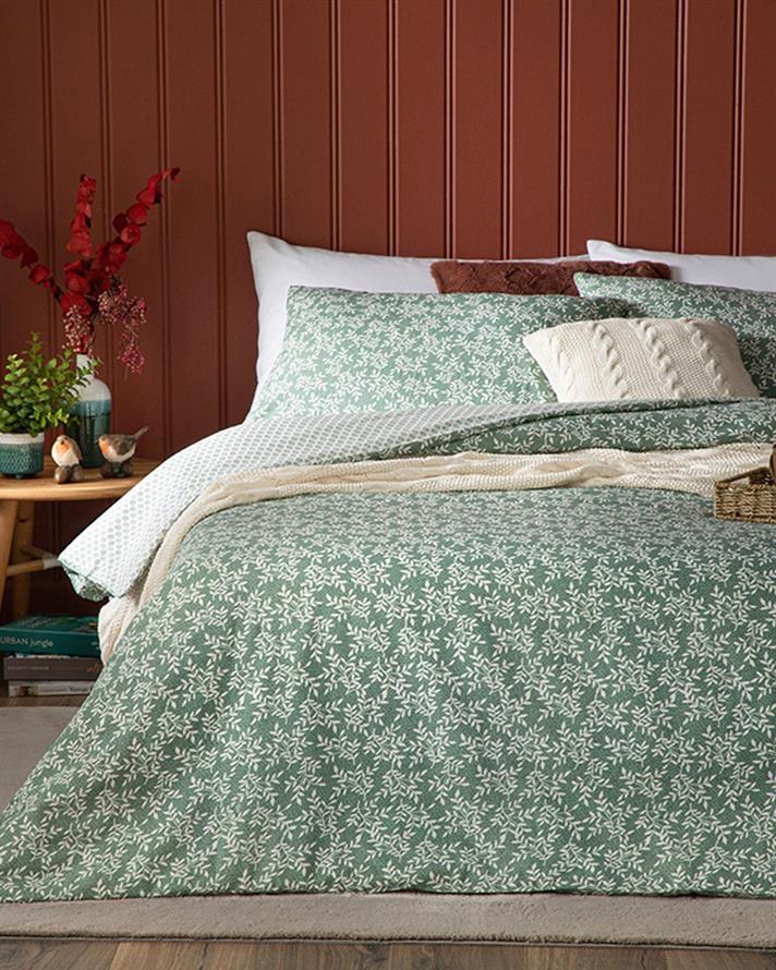  Lenjerie de pat completă, Super King, Olive Branch, bumbac,  260x220 cm/ 200x200 cm/ 50x70 cm, verde