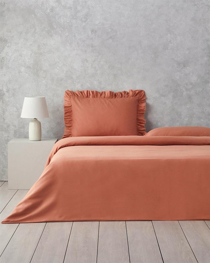  Lenjerie de pat completa King Size, Blaze, bumbac-viscoza-poliester, 240x220 cm/180x200 cm/50x70 cm, terracotta