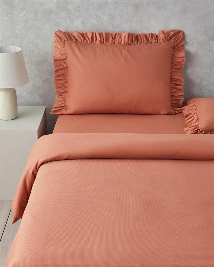 Lenjerie de pat completa King Size, Blaze, bumbac-viscoza-poliester, 240x220 cm/180x200 cm/50x70 cm, terracotta