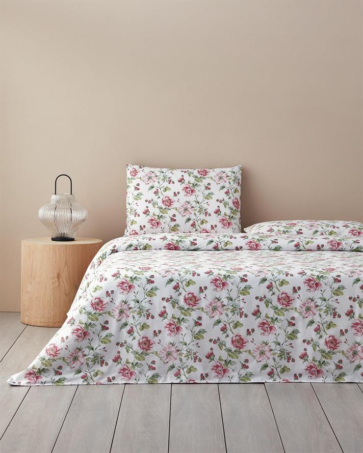  Lenjerie de pat completa King Size, Sparkling Flowers, bumbac, 240x220 cm/180x200 cm/50x70 cm, verde