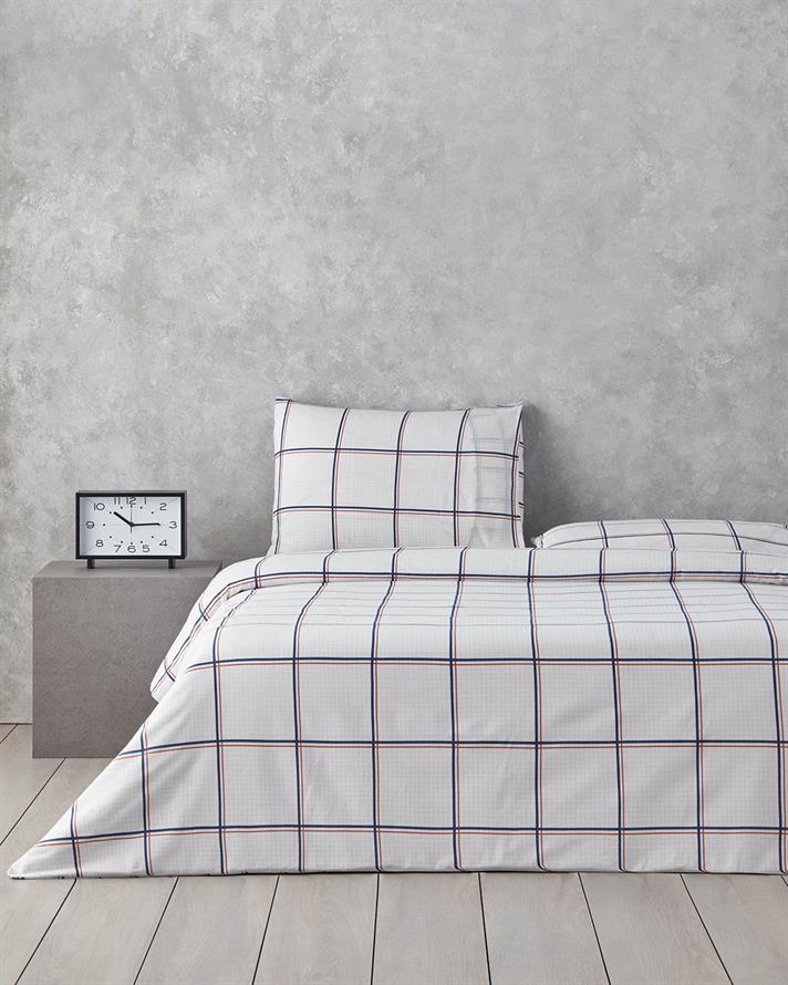  Lenjerie de pat completa pentru doua persoane, Modern Checkers, bumbac-poliester, 200x220 cm/160x200 cm/50x70 cm, bleu-