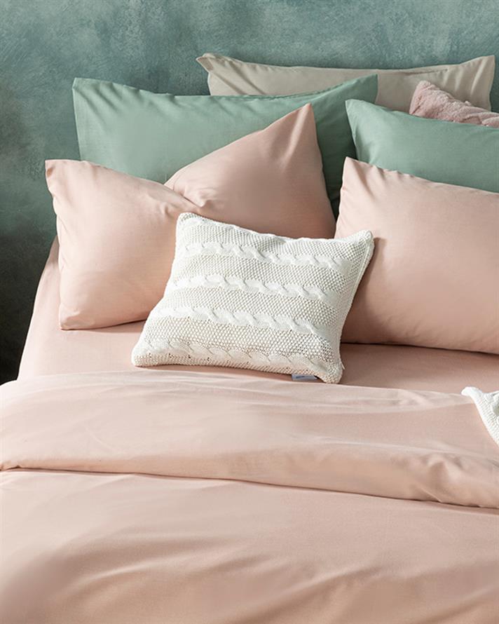  Lenjerie de pat completa pentru doua persoane, Novella, bumbac-viscoza, 200x220 cm/160x200 cm/50x70 cm , roz pudra