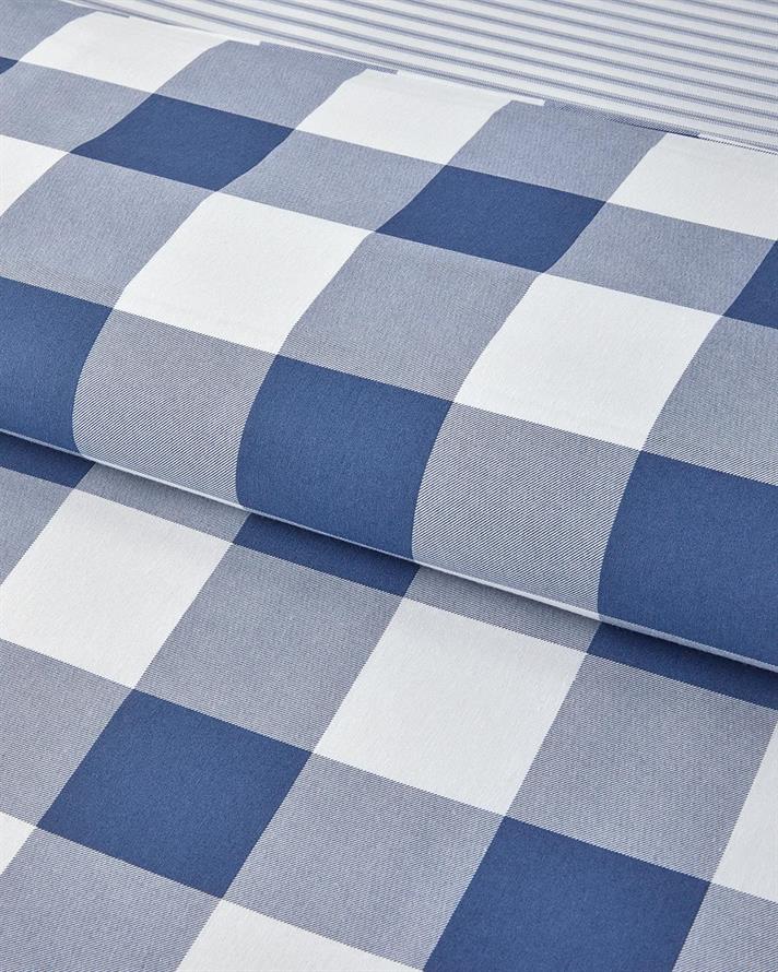  Lenjerie de pat completa pentru doua persoane, Gingham, bumbac-poliester, 200x220 cm/160x200 cm/50x70 cm, albastru