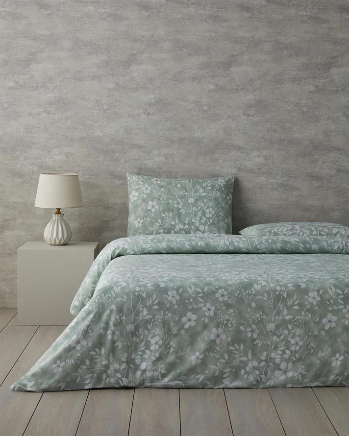  Lenjerie de pat completa pentru doua persoane, Ivy Flowers, bumbac-poliester, 200x220 cm/160x200 cm/50x70 cm , verde