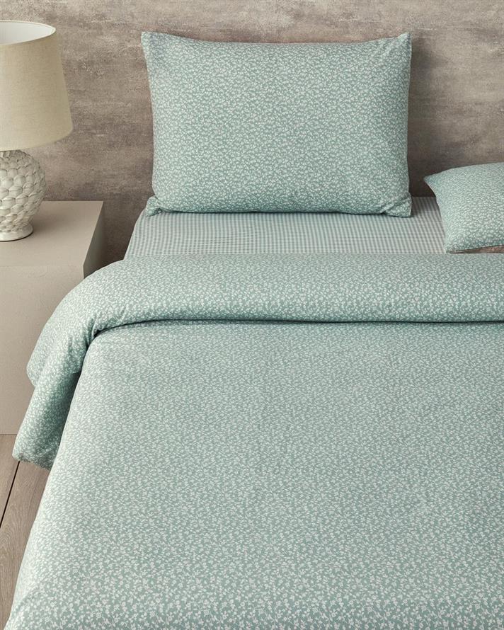  Lenjerie de pat completa pentru doua persoane, Fancy Flowers, bumbac-poliester, 200x220 cm/160x200 cm/50x70 cm , verde