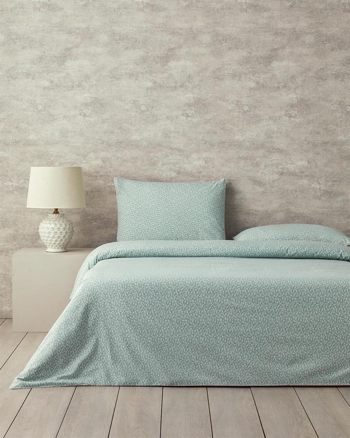  Lenjerie de pat completa pentru doua persoane, Fancy Flowers, bumbac-poliester, 200x220 cm/160x200 cm/50x70 cm , verde