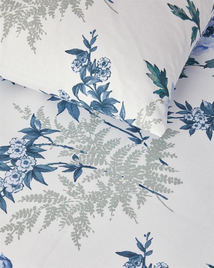  Lenjerie de pat completa pentru doua persoane, Bloomy Garden, bumbac, 200x220 cm/160x200 cm/50x70 cm, bleu