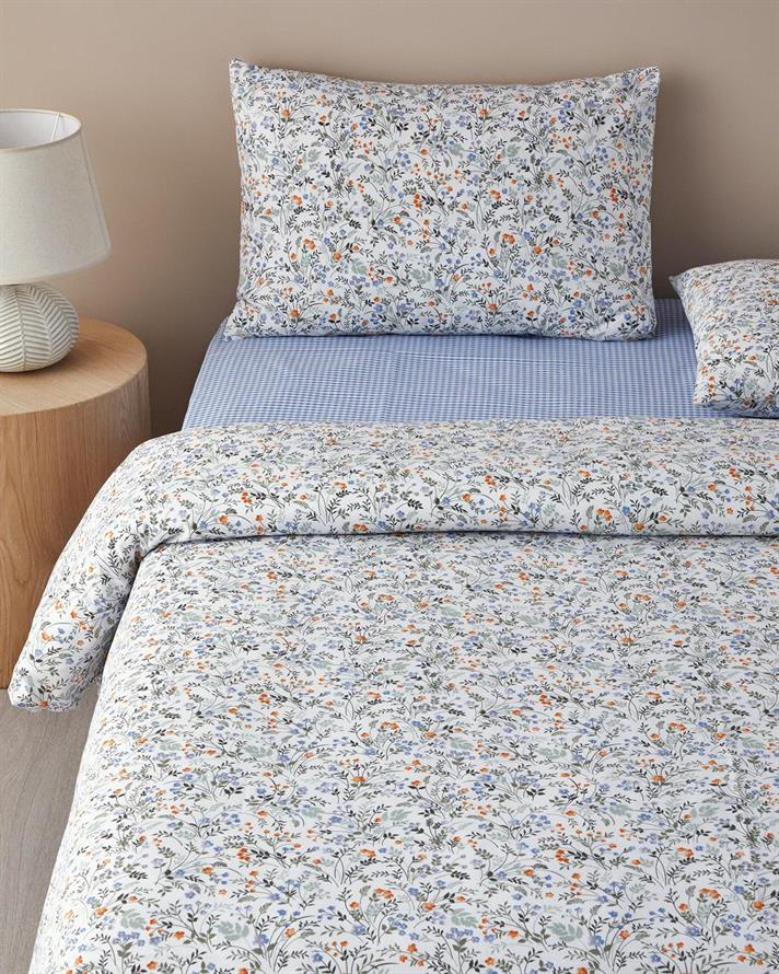  Lenjerie de pat completa pentru doua persoane, Holly Spring, bumbac-poliester, 200x220 cm/160x200 cm/50x70 cm , bleu