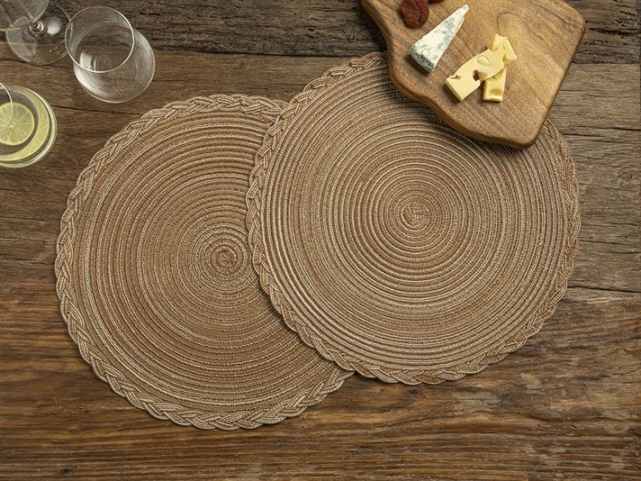 Braided Polyester 2 pcs Table Mat 38 cm Light Brown