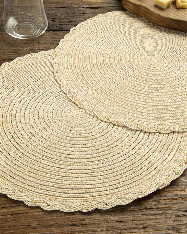Braided Polyester 2 pcs Table Mat 38 cm Cream