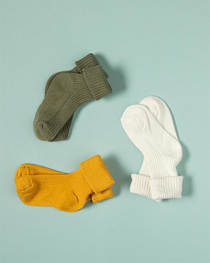Șosete bebe, Colorful, 6-12 ani, bumbac-poliamidă-elastan, kaki-galben muștar-ecru