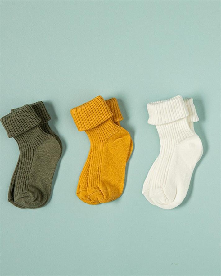 Șosete bebe, Colorful, 6-12 ani, bumbac-poliamidă-elastan, kaki-galben muștar-ecru