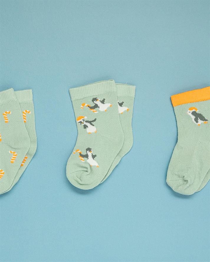 Little Penguin Cottony 3 Set Baby Socks 6-12 Ay Green