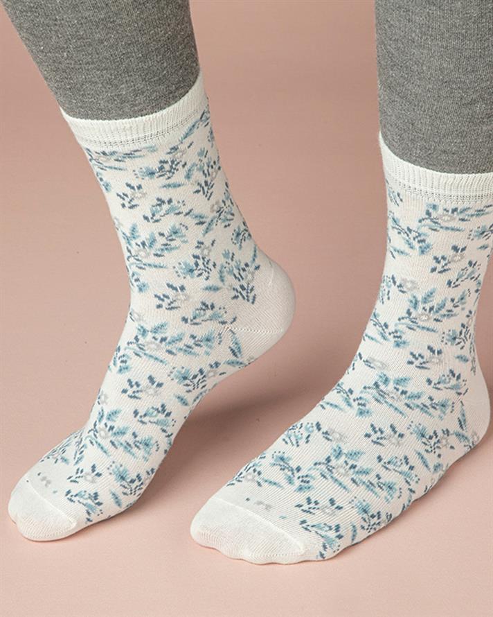 Șosete lungi, damă, 1 pereche, Blue Flower, bumbac-poliamidă-elastan, mărimea, 36-40, bleu