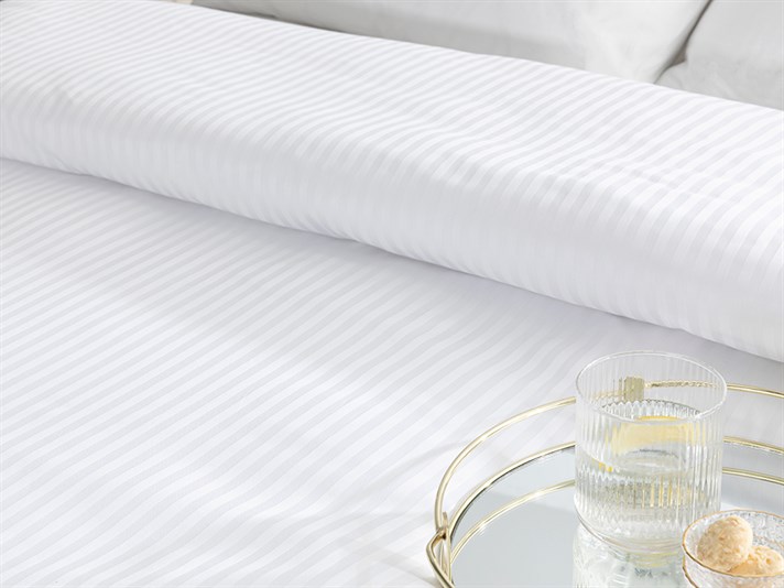1 cm Çizgili Bumbac Satinat Single Lenjerie De Pat 160x210 cm Alb