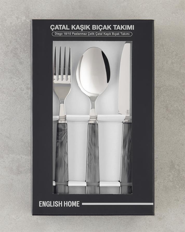 Diego 18/10 Oțel İnoxidabil Set Furculițe Linguri Cuțite 18 piese 6 persoane Negru