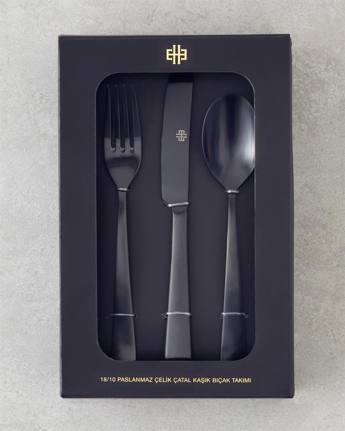 Set tacamuri, Leptis, 18 buc pentru 6 persoane, otel inoxidabil 18/10, negru