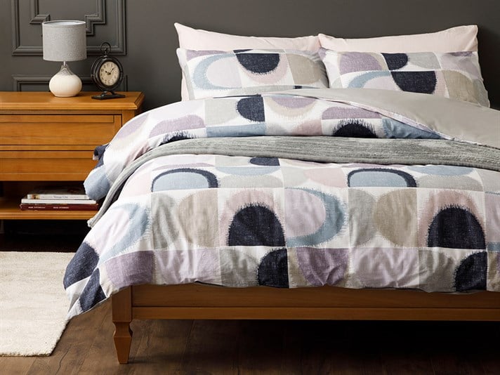 Abstract Bumbac Double Set Lenjerie De Pat 200x220 cm Albastru - Lila