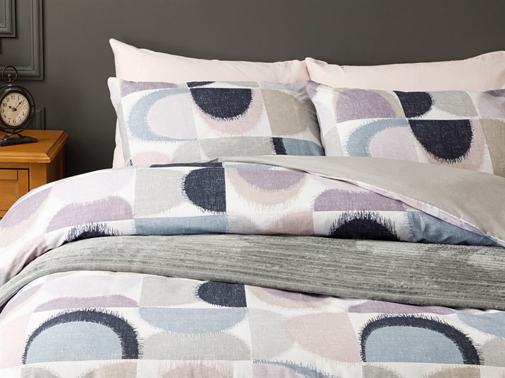 Abstract Bumbac Double Set Lenjerie De Pat 200x220 cm Albastru - Lila