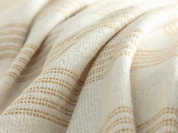 Pătură decorativă pentru fotoliu sau canapea, Adela, bumbac-bumbac reciclat, 170x180 cm, alb - galben