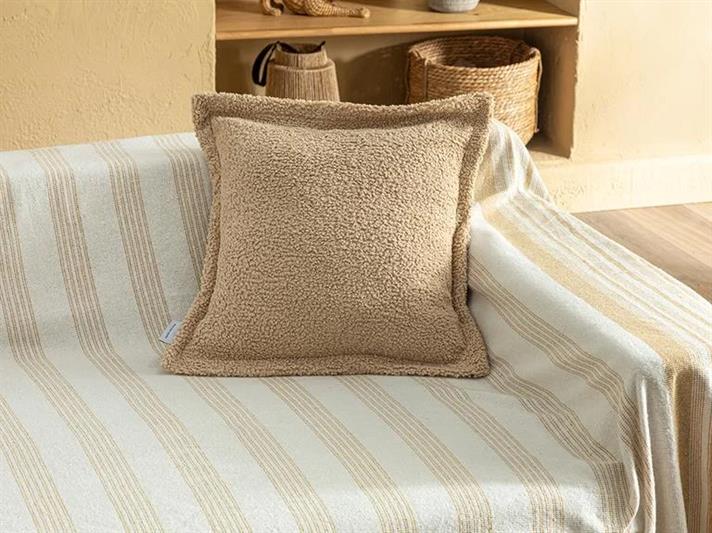 Pătură decorativă pentru fotoliu sau canapea, Adela, bumbac-bumbac reciclat, 170x180 cm, alb - galben