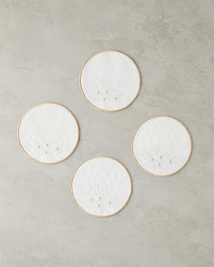 Adelina Poliester Cu 4 Piese Coaster Pahare 14 cm Alb - Gold.