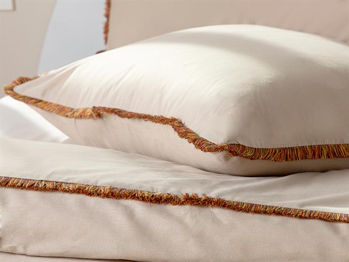 Adorn Set Lenjerie De Pat Single, Bumbac Cu Franjuri, 160*220 Cm, Bej-Roșu